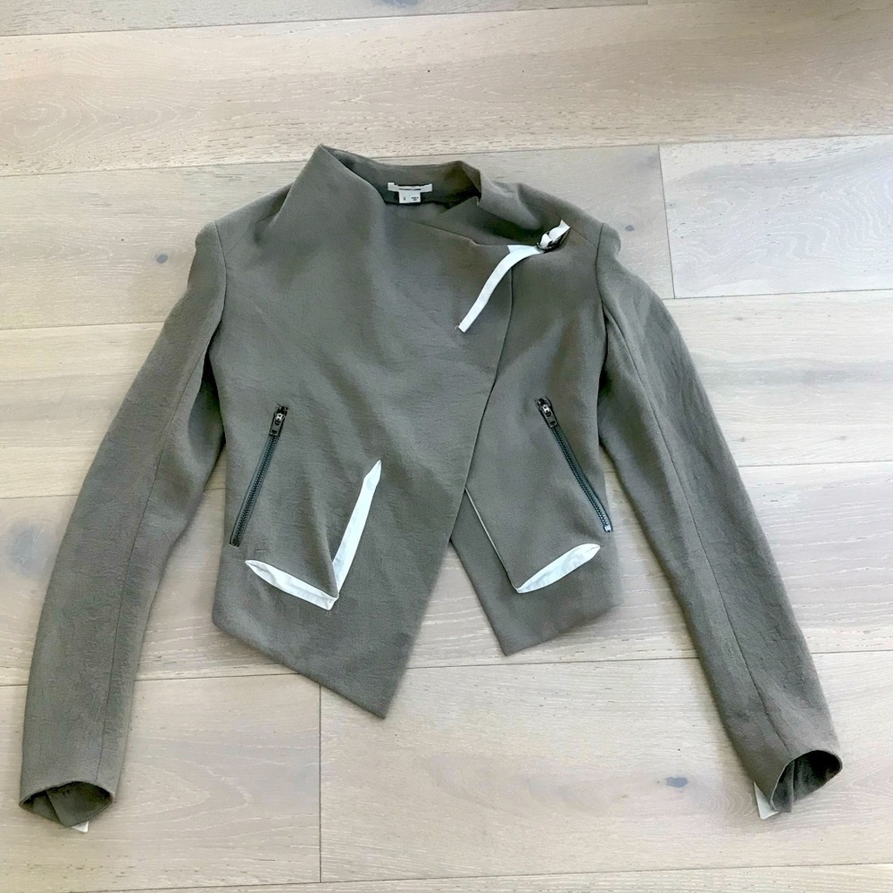 Helmut Lang Grey sugar poly lamb skin moto jacket sz 2 sold out hard to find